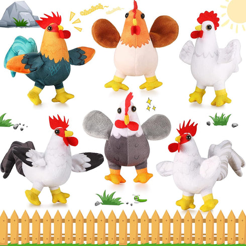 6 Pieces Mini Plush Animal Toys, Soft Plush Dolls of Horse, Pig, Cattle, Rabbit, Dog, Sheep, Hen for Ages 3+