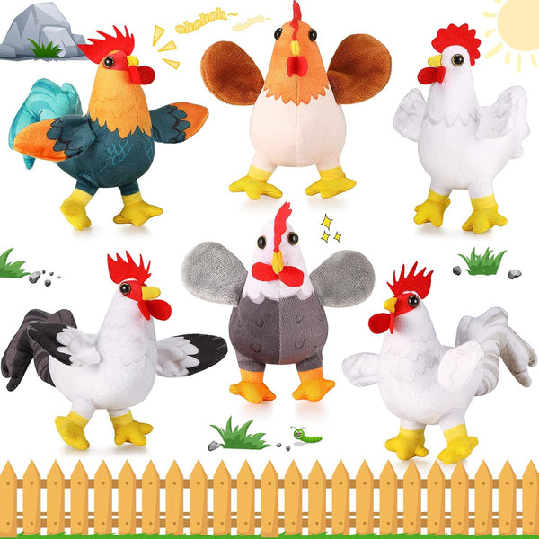 6 Pieces Mini Plush Animal Toys, Soft Plush Dolls of Horse, Pig, Cattle, Rabbit, Dog, Sheep, Hen for Ages 3+