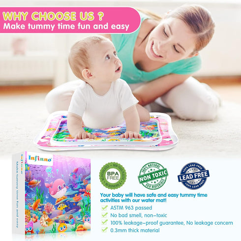 Infinno Premium Baby Water Play Mat, Tummy Time Toy for Infants and Toddlers, Strengthen Muscles, Pink Theme