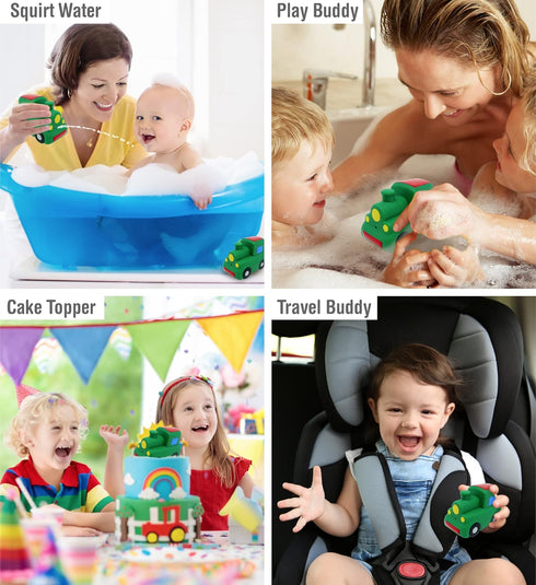 DolliBu Train Bath Buddy Squirter - Floating Green Rubber Bath Toy - Fun Water Play for Toddlers