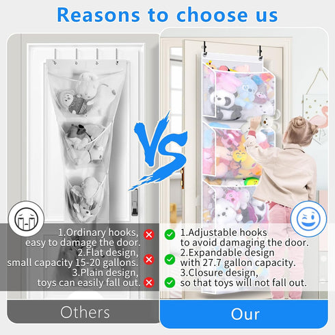 Toread (2-pack) 3D 50% Over the Door Stuffed Animal Organizer Innovative patented design Adjustable hooks, over door