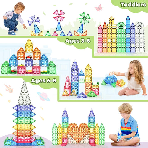 Kids Magnetic Tiles Toys for 3 Year Old Girls and Boys, STEM Learning Toy for Toddlers Ages 3-8 Birthday Gifts