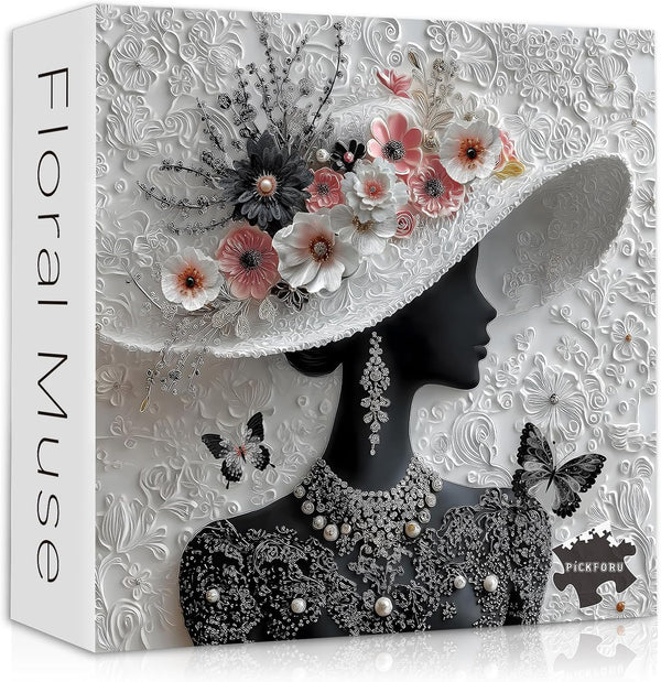 PICKFORU Impossible Puzzles for Adults 1000 Pieces, Floral Muse Puzzle Elegant Lady,Beauty Flower