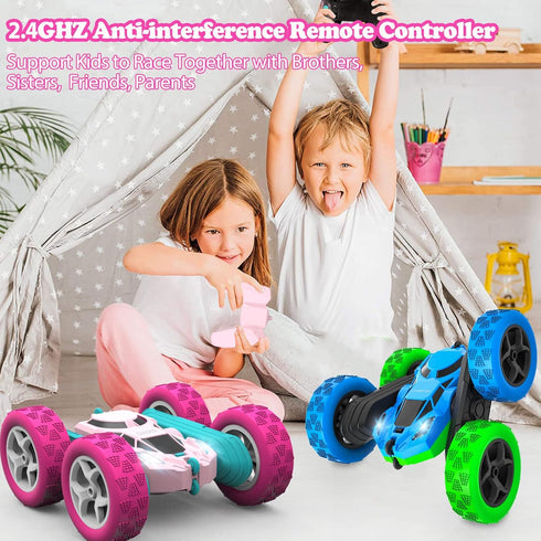 cosone Pink Remote Control Car for Girls, RC Stunt Cars with 4WD Double-Sided Driving for Kids Age 6-12