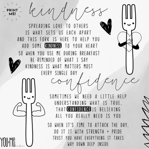 Emotions 4pcs Utensil Set for Kids, Stainless Steel Cutlery Engraved with Motivational Words, Ages 2+, Valentine's Day