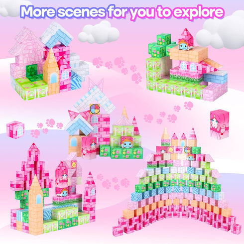 SeedYond Block-122PCS Sets,Castles 3+,Upgraded Gifts(1 inch) Magnetic Magnetic Building Blocks Magnet Cube Building