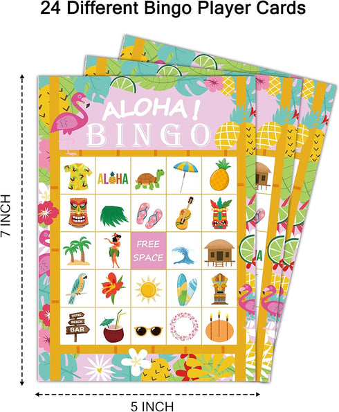 5"x7" Hawaiian Bingo Game Cards (24 Kinds), Luau Aloha Tropical Summer Party Game for Family Activities