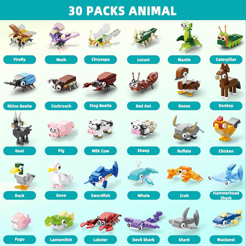 WuNian 30 Packs 919 Sets 6+ Party Favors for Kids - PCS Animal Building Blocks Toy Mini Party Favors, Goodie Bags