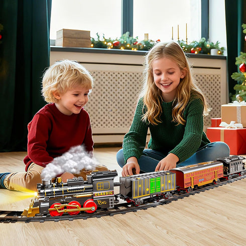 Novaluki Set 2-Layer 4-8, 3 4 5 6 7 8 Christmas Train for Kids, Train Track Toys with Smoke, Light and Sound, DIY