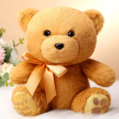 10 Inch Bear Stuffed Animal, First Bear Baby Shower Plush Toy for Wedding Birthday Gift (Brown)