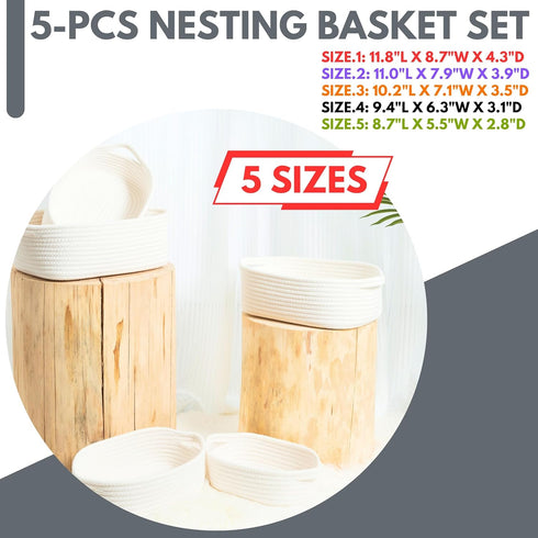 5-Piece Set MINTWOOD Design Small Decorative Woven Storage Baskets for Shelves, Bathroom, Pantry and Nightstand