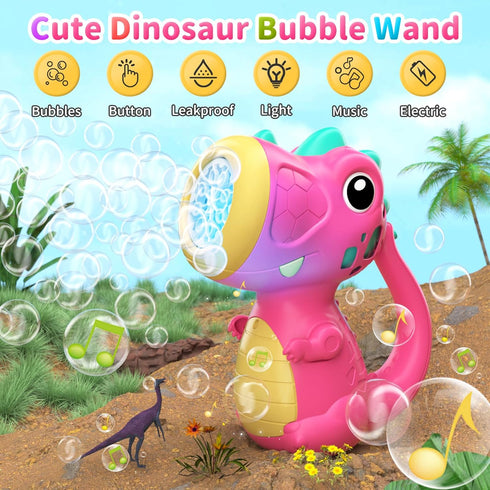 Bubble Machine Wand for Kids - Dinosaur Bubble Maker with Light & Music, Outdoor Toy for Ages 2-5, Birthday Gift