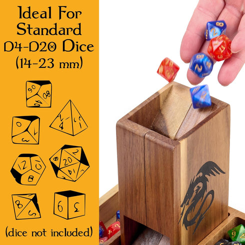 Wooden Magnetic Dice Tower with Dice Tray for Dungeons and Dragons - Portable Dice Roller Tower for Tabletop RPG Games