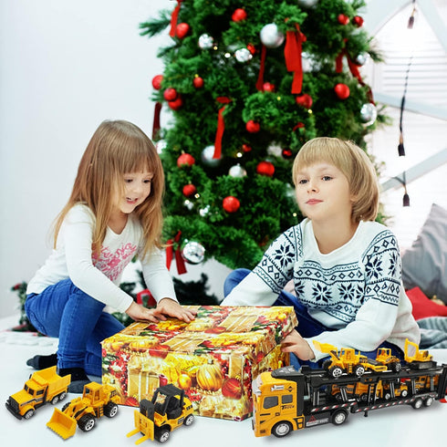 Set Pack 7 OTONOPI Car Transport Truck Toy Construction Diecast Cars Play Vehicle Carrier Trailer Truck with Mini Crane