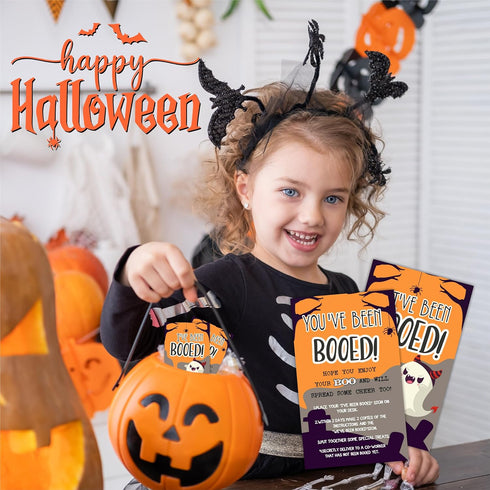 Halloween Party Game - You've Been Booed Card Kit, Double-Sided Lanterns and Ghost Theme, Pack of 50 Favors