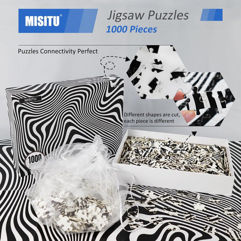 MISITU 1000 Pieces Jigsaw Puzzles for Adults, Black and White Strips, Challenging Abstract Puzzles, 28 x 20 inch