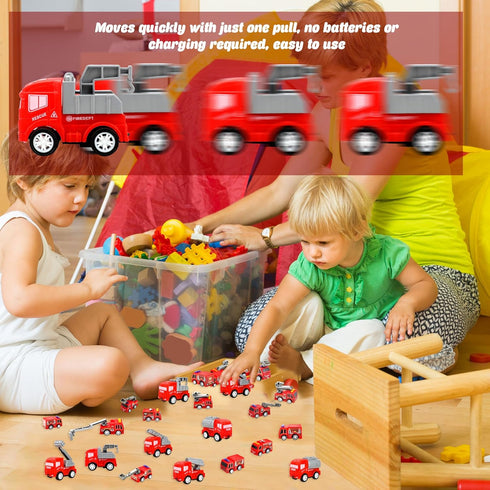 30 Pcs Mini Pullback Fire Truck Toy, Small Red Emergency Vehicles for Firefighter Party Supplies, 10 Styles