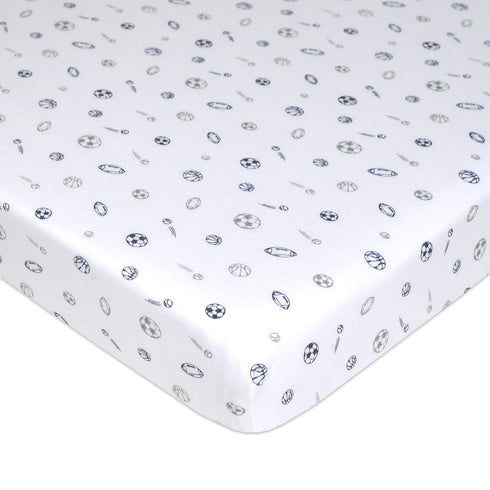 American Baby Company 100% Natural Cotton Fitted Pack and Play Sheet, 39" x 27", Navy/Grey Sports