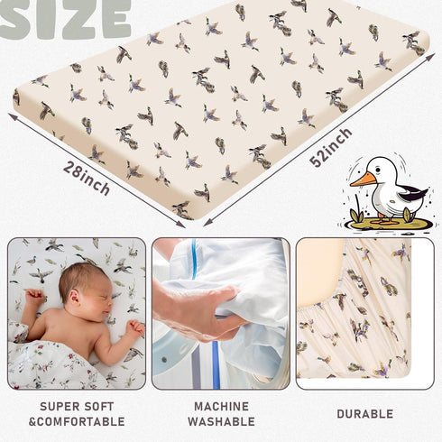 4 Pack 52'' 28'' Set CroBlissful Mallard Duck Baby Crib Fitted Sheet x Duck Hunting Stretchy Neutral Fitted Crib