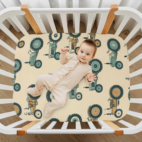 YANENDIE 39 27 Inch Vintage Tractors Crib Sheets - Boys & Girls Cotton Crib Sheet for Standard Crib and Toddler