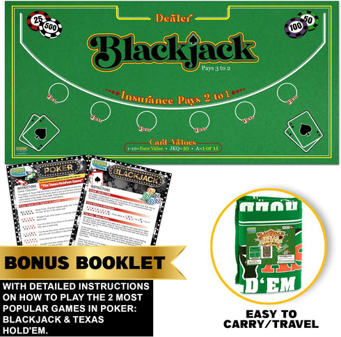 36 72 2-in-1 Gamie Double Sided Felt Casino Mat, x for Blackjack & Texas Holdem Poker, Texas Holdem Poker Mat