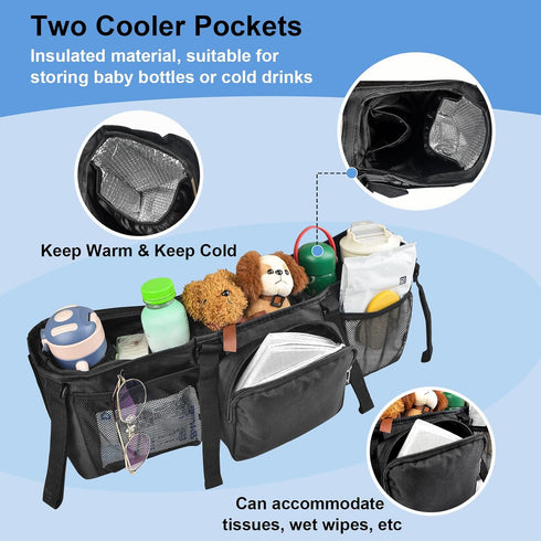 succulentlovers Double Stroller Organizer, Double Stroller Caddy Organizer Compatible with Bob Doubles Strollers