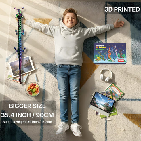 35.4'' 3D Extra Large Printed Dragon Toy, Giant Fully Articulated Chinese Dragon Fidget, Collectible Home Office Desk