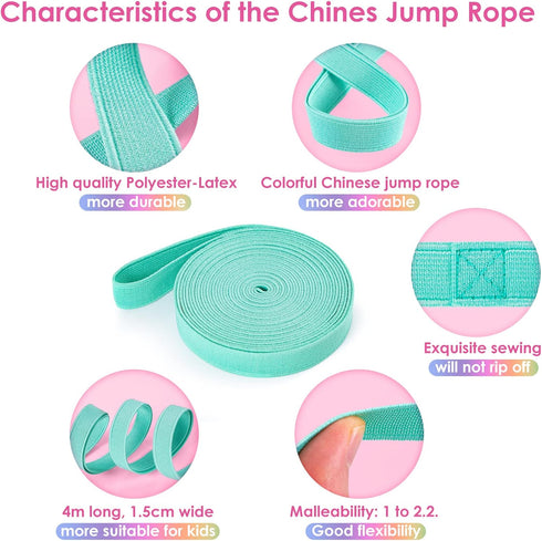 Chinese Jump Rope, 4m Long Elastic Ropes with Instructions for Indoor and Outdoor Children Jumpsies Games