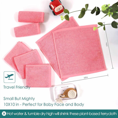 6 Pack, 10x10 inch Baby Washcloths Heavenly Soft Pink Wash Cloths for Face and Body, Gentle & Safe Face Towel on