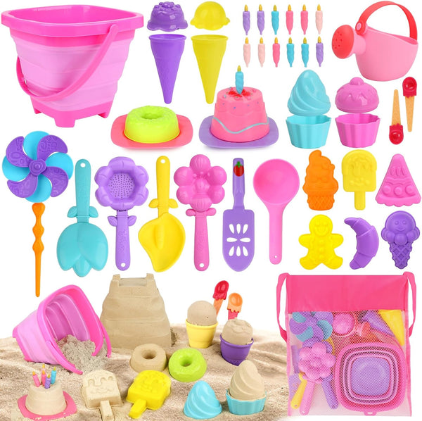 Dreamon Collapsible Beach Toys Set for Kids 3-10, Collapsible Sand Bucket Shovels