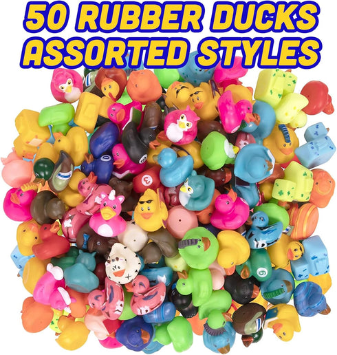Pack 50 Kangaroo Mini Rubber Ducks Bulk of Floating Baby Bath Toys for Kids - Classroom Rewards - Pool Party & Birthday