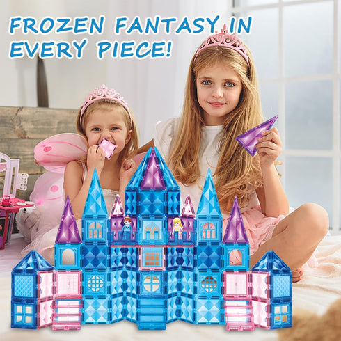 Frozen Magnetic Tiles 110 PCS, Princess Castle Magnetic Blocks, Birthday Gift Ideas for Girls with Carrying Case