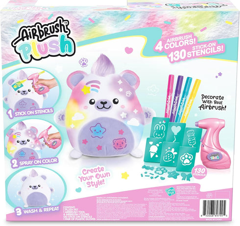 Set Canal Toys Airbrush Plush Kawaii Squish Bear: Includes Plush Bear, Airbrush and Stick on Stencils; Color and wash