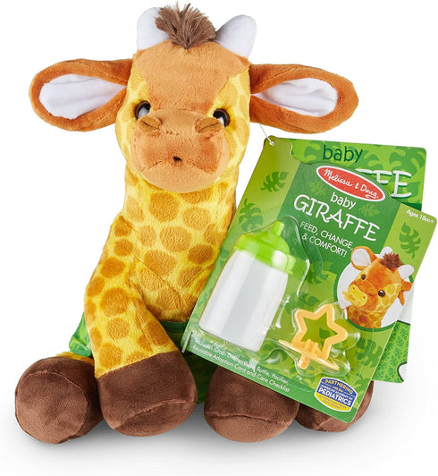 Melissa & Doug 11-Inch Baby Giraffe Plush Stuffed Animal - Includes Pacifier, Diaper, and Baby Bottle