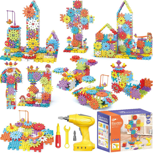 CZOALX 234Pcs Electric Montessori Building Blocks for Toddlers 3-5 4-8, Motorized Gear Construction