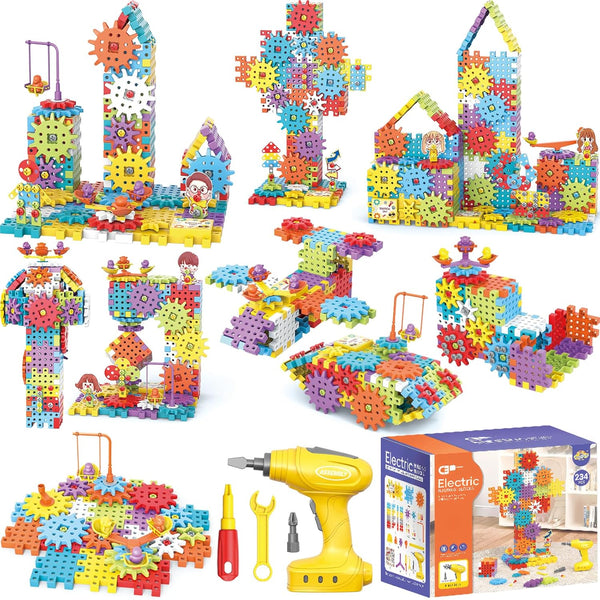 CZOALX 234Pcs Electric Montessori Building Blocks for Toddlers 3-5 4-8, Motorized Gear Construction