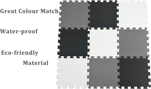 Fuzayylu 16 Pieces Foam Play Mat with Border, Interlocking Playmat Tiles, Foam Floor Mat Tiles, Puzzle Play Mats