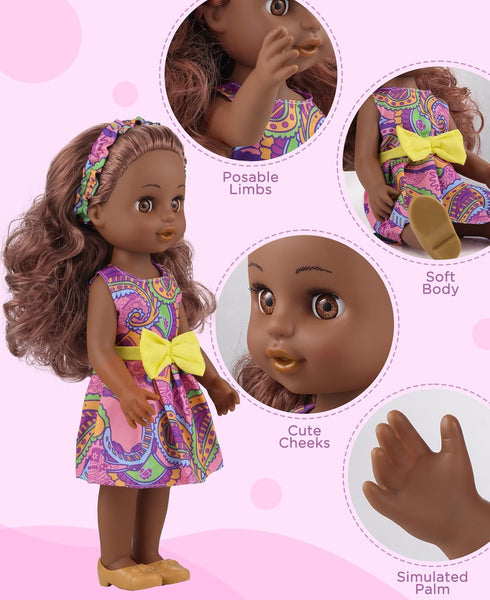 14" Set 1 2 3 4 5 6 GAGAKU Black Doll for Girls, Black Dolls for Toddlers Kids Years Old, Black Girl Baby Doll