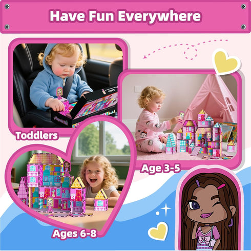3+, 4-8 3+ GobiDex Princess Magnetic Doll House Building Toys for Girls Pink Magnet Tiles for Kids Ages STEM Sensory