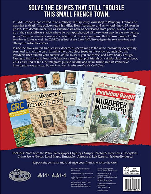 ThinkFun Cold Case: End of The Line - Exciting Murder Mystery Game - Promotes Deductive Reasoning & Critical Thinking