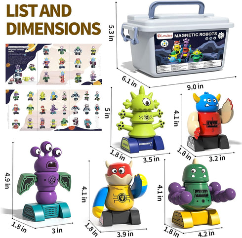 3-5, 35 Playset Magnetic Robot Toy for Kids PCS STEM Educational with Storage Box, DIY Stacking Monster Robots, Toddler