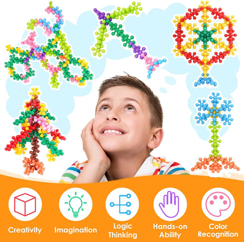 Snowflake Interlocking Building Block Educational Toy, 300PCS for Kids Ages 3+, Multi-Color STEM Toy with Carrying Case