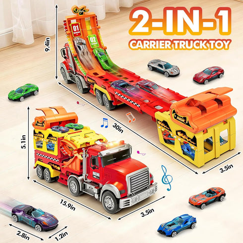 RIANEAN 3 4 5 6 7 8 Playset 6 Kids Toys for Years Old Boys, Carrier Truck Transport Car with Lights Sounds, Foldable