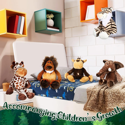6 Set Zhanmai Pieces Safari Stuffed Animals Plush Jungle Toys for Boys Girls, Lion Elephant Zebra Giraffe Tiger Monkey