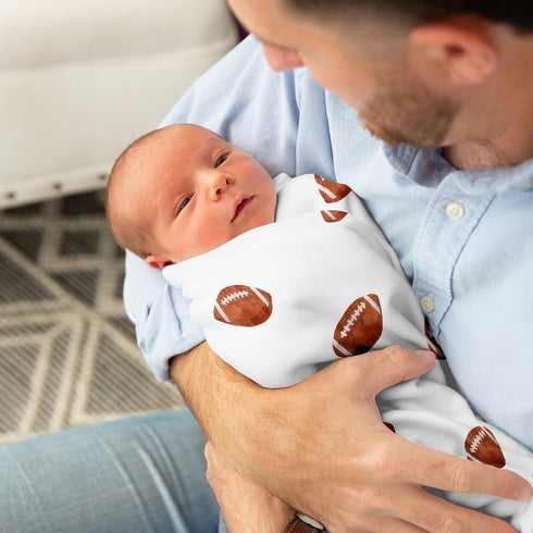 Sweet Jojo Designs Brown and White Football Boy Baby Swaddle Blanket for Infant Newborn Lightweight Jersey Stretchy