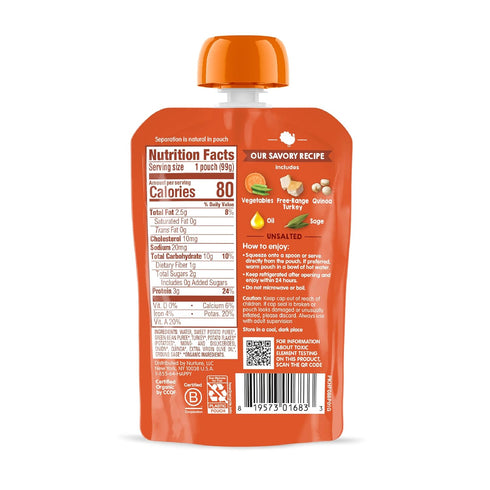 3 3.5 (Pack 16) Happy Baby Organics Savory Blends Stage Baby Food Puree, Free Range Turkey, Harvest Vegetables & Quinoa
