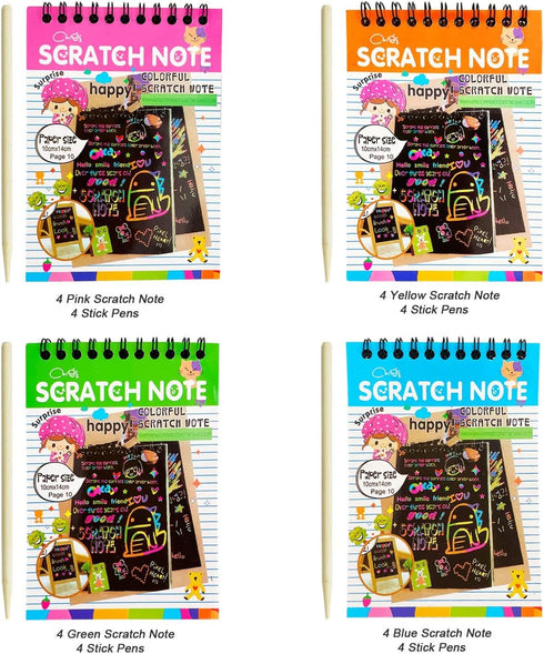 16 Pack Scratch Notebooks for Kids Ages 4-12, Art and Crafts, Party Favors, Treasure Box Prizes, Goodie Bags