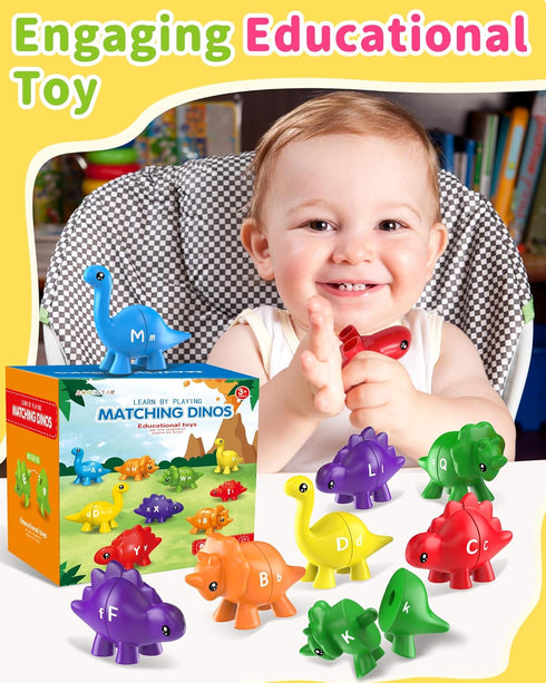 26PCS Dinosaur Alphabet Learning Toys for Toddlers 2-4, Montessori Educational Gifts for 2-4 Year Olds