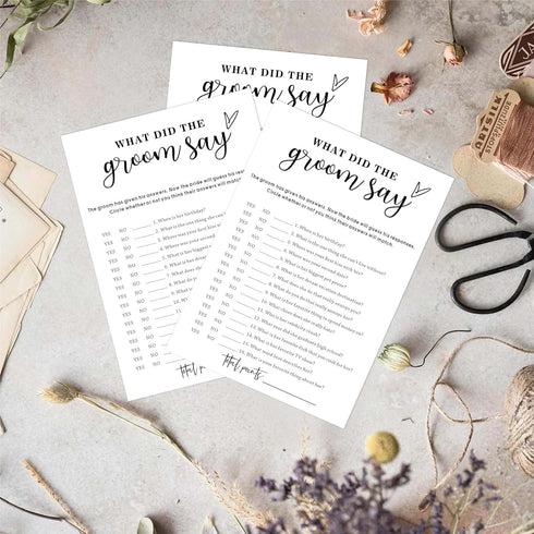 White Theme Bridal Shower Games for 25 Guests, What Did the Groom Say, Wedding Advice Cards, Reception Games, Bride