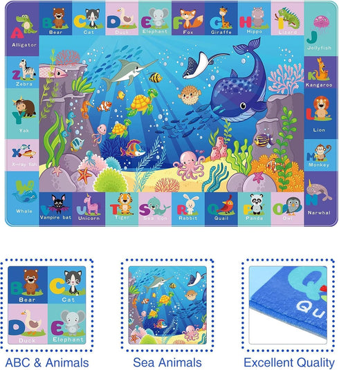 Kids Play Rug, Animals Print Baby Mat for Floor, Non-Toxic Soft Crawling Mat, Nursery Rugs (Blue, 47.2X31.5 INCH)
